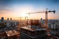 Crane work high urban sky development construction architecture steel industrial