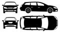 Estate car silhouette vector illustration with side, front, back, top view Royalty Free Stock Photo