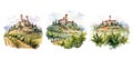 estate landscape vineyard tuscan chateau ai generated watercolor