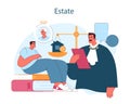 Estate. A man engages with a judge on estate matters, with an inheritance