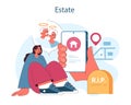Estate management. A woman navigates property inheritance with a digital