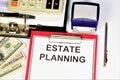 Estate planning. Text label in the document folder.