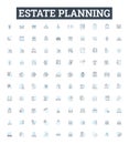 Estate planning vector line icons set. Estate, Planning, Attorney, Will, Probate, Trusts, Taxation illustration outline