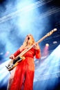 Este Haim, bass player of Haim band, performance at Heineken Primavera Sound 2014 Festival (PS14) Royalty Free Stock Photo