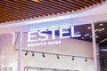 estel beauty shop neon light store sign close-up. entrance of perfumery and cosmetics shop. Astana Nur-Sultan, Kazakhstan - 10.24.