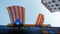Estelada flags in the entry of the subway in Barcelona wide