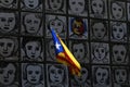 Catalonia flag waving next to Why wall art in Barcelonay banner