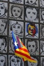 Catalonia flag waving next to Why wall art vertical