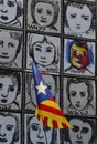 Catalonia flag waving next to Why wall art vertical