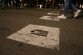 Estelada independentist flag pictured on ground during demonstration independentist in Barcelona