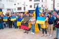 Estepona, Andalusia, Spain - March. 05, 2022. Protestors rally in support of Ukraine against russian agression. Anti-war