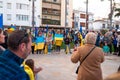 Estepona, Andalusia, Spain - March. 05, 2022. Protestors rally in support of Ukraine against russian agression. Anti-war