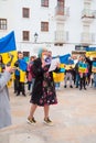 Estepona, Andalusia, Spain - March. 05, 2022. Protestors rally in support of Ukraine against russian agression. Anti-war