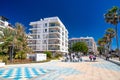 Estepona, Spain - April 7, 2023: The beautiful promenade of Estepona on a clear sunny day, Andalusia