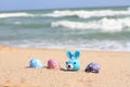 Ester day beautiful egg and rabbit on beach Royalty Free Stock Photo