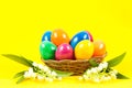 Ester eggs in basket traditional celebrate Royalty Free Stock Photo