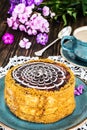 Esterhazy Almond Chocolate Cake on Wooden Background Royalty Free Stock Photo