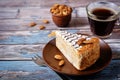 Esterhazy cake decorated with almonds in a plate