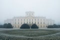 Esterhazy castle backyard in the fog Royalty Free Stock Photo