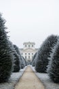 Esterhazy castle backyard in winter with yew trees, Fertod Royalty Free Stock Photo