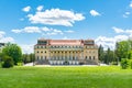 Esterhazy castle in Eisenstadt, Burgenland region. Rear view to the famous landmark from the public Schlosspark Royalty Free Stock Photo