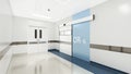 Esthetic and clean modern hospital surgery block corridor, private clinic or vet operating room with sliding doors