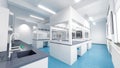 Esthetic and clean modern laboratory full of chemistry equipment. Future analytic biology or microbiology research lab
