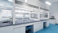 Esthetic and clean modern laboratory full of chemistry equipment. Future analytic biology or microbiology research lab