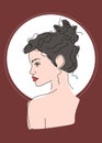 Esthetic Silhouette Girl on red Background. Portrait minimalistic style.Curl hair. Nature symbol of cosmetics. Modern Royalty Free Stock Photo