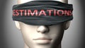 Estimations can make things harder to see or makes us blind to the reality - pictured as word Estimations on a blindfold to