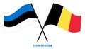Estonia and Belgium Flags Crossed And Waving Flat Style. Official Proportion. Correct Colors