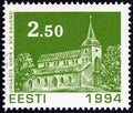 ESTONIA - CIRCA 1994: A stamp printed in Estonia from the `Christmas` issue shows Urvaste Church, circa 1994.