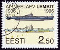 ESTONIA - CIRCA 1996: A stamp printed in Estonia shows submarine Lembit, circa 1996.