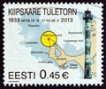 ESTONIA - CIRCA 2013: A stamp printed in Estonia shows Kiipsaare Lighthouse and nautical chart, circa 2013. Royalty Free Stock Photo