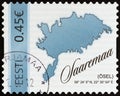 ESTONIA - CIRCA 2012: A stamp printed in Estonia shows map of Estonian biggest island Saaremaa Osel, circa 2012.