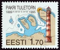 ESTONIA - CIRCA 1999: A stamp printed in Estonia shows Pakri Lighthouse and nautical chart, circa 1999.