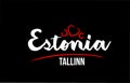 Estonia country on black background with red love heart and its capital Tallinn