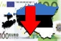 Estonia map on euro money background, red arrow down Royalty Free Stock Photo