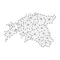 Estonia map of polygonal mosaic lines network, rays, dots illustration.