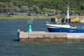 Estonia, Rohukula - 2021.07.20 - .Port of Rohukula. View of Rohukula pier and harbor lighthouse