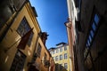 Fasade of old building on the street of Tallin city in a sunny day