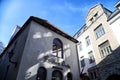 Fasade of old building on the street of Tallin city in a sunny day