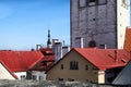 Fasade of old building on the street of Tallin city in a sunny day