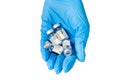 Estonia, Tallinn, 09.01.2021 doctor holds in hands small ampoules of Covid-19 vaccine by Pfizer and BioNTech