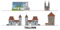 Estonia, Tallinn flat landmarks vector illustration. Estonia, Tallinn line city with famous travel sights, skyline