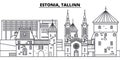 Estonia, Tallinn line skyline vector illustration. Estonia, Tallinn linear cityscape with famous landmarks, city sights