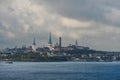 Estonia, Tallinn September 25, 2023. View of the old town from the sea, cloudy sky
