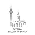 Estonia, Tallinn Tv Tower travel landmark vector illustration