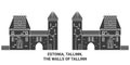 Estonia, Tallinn, The Walls Of Tallinn travel landmark vector illustration Royalty Free Stock Photo