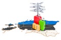 Estonia travel concept. Map with suitcases and signpost, 3D rend